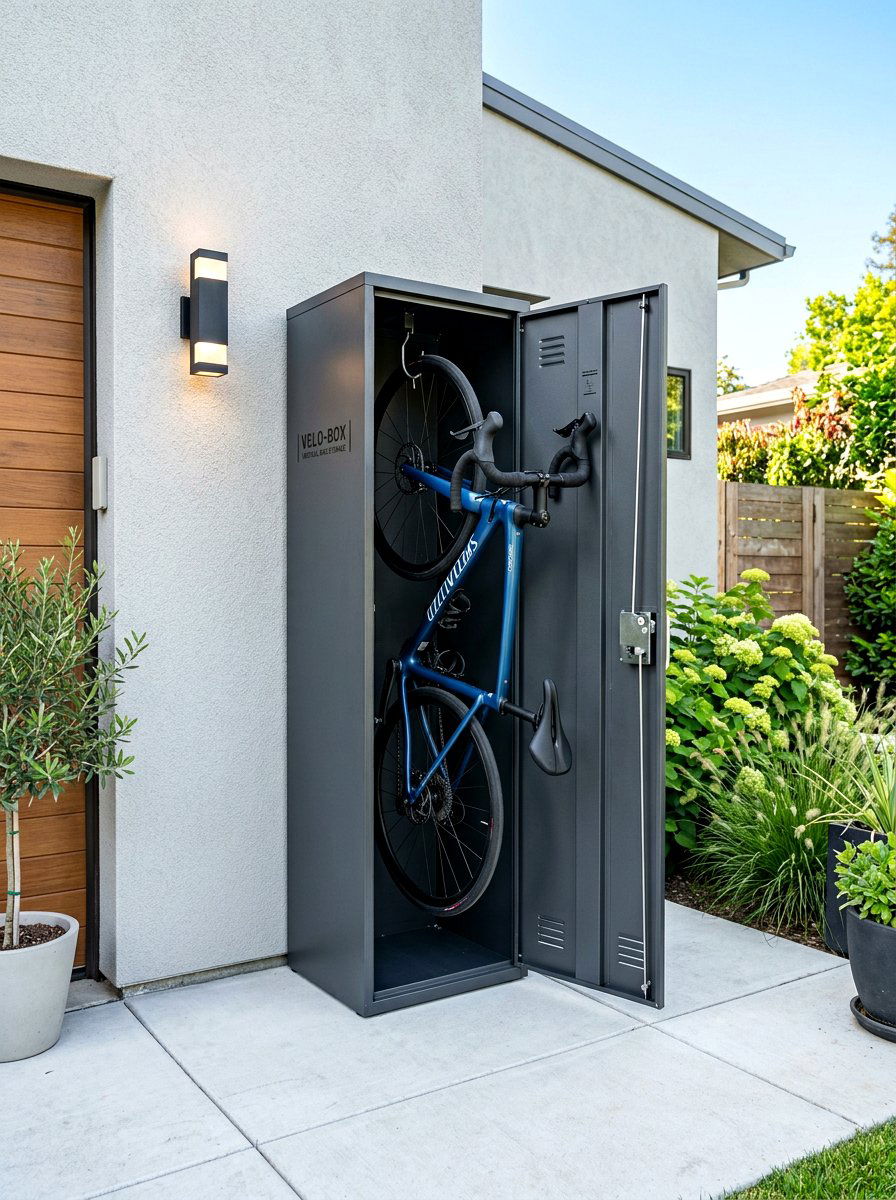 Tall Vertical Bike Store - 30 bike storage shed ideas