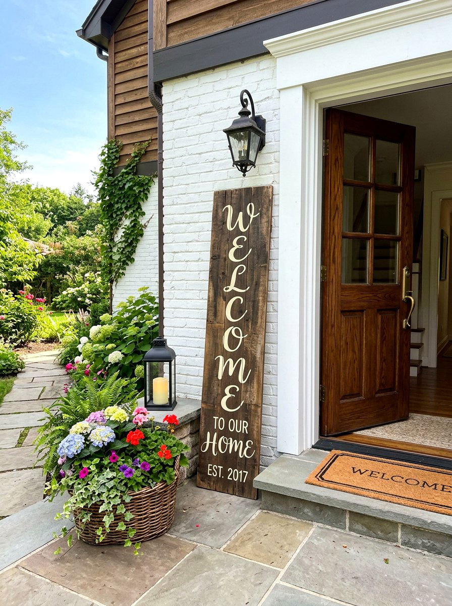 Tall Welcome Sign - 30 front porch spring refresh ideas
