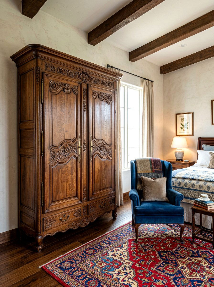 Tall Wood Armoire - 30 cottage romantic bedroom ideas