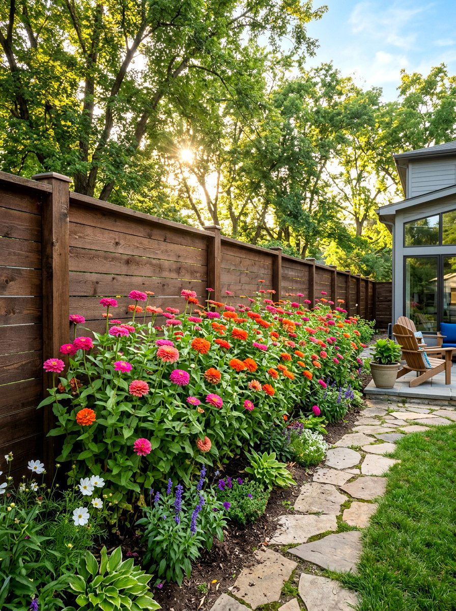 Tall Zinnia Backyard Fence - 30 zinnia border ideas
