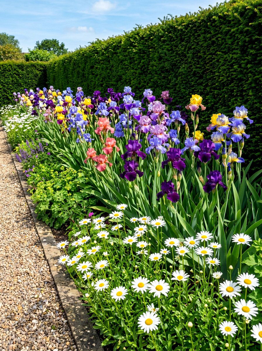 Tall bearded iris back border - 30 iris garden ideas