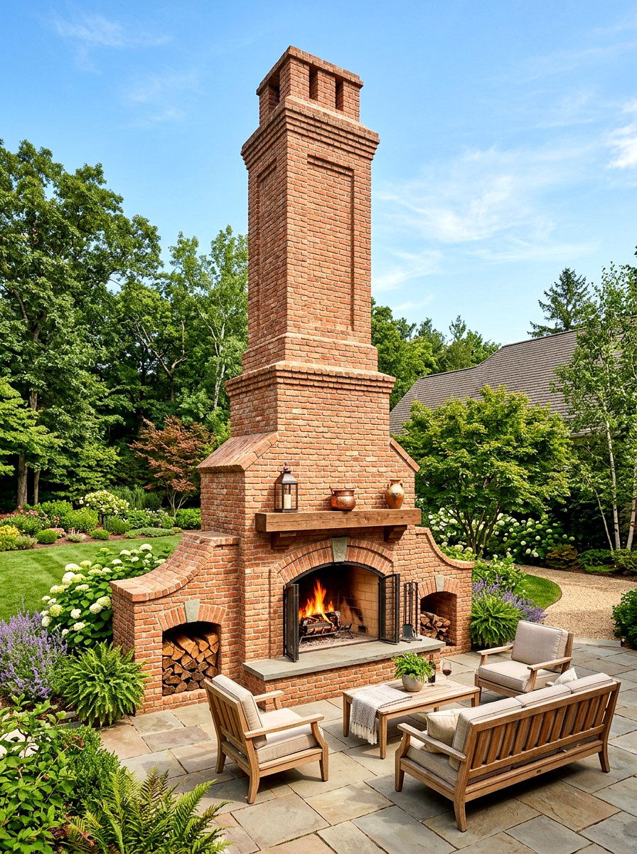 Tall brick chimney fireplace backyard - 30 brick outdoor fireplace ideas