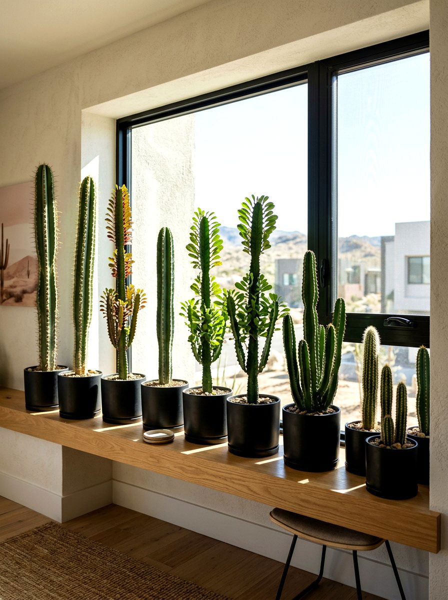 Tall cacti collection - 30 succulent windowsill ideas