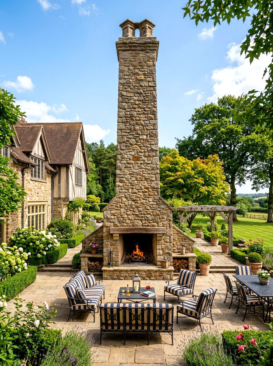Tall chimney fireplace - 30 outdoor fireplace ideas