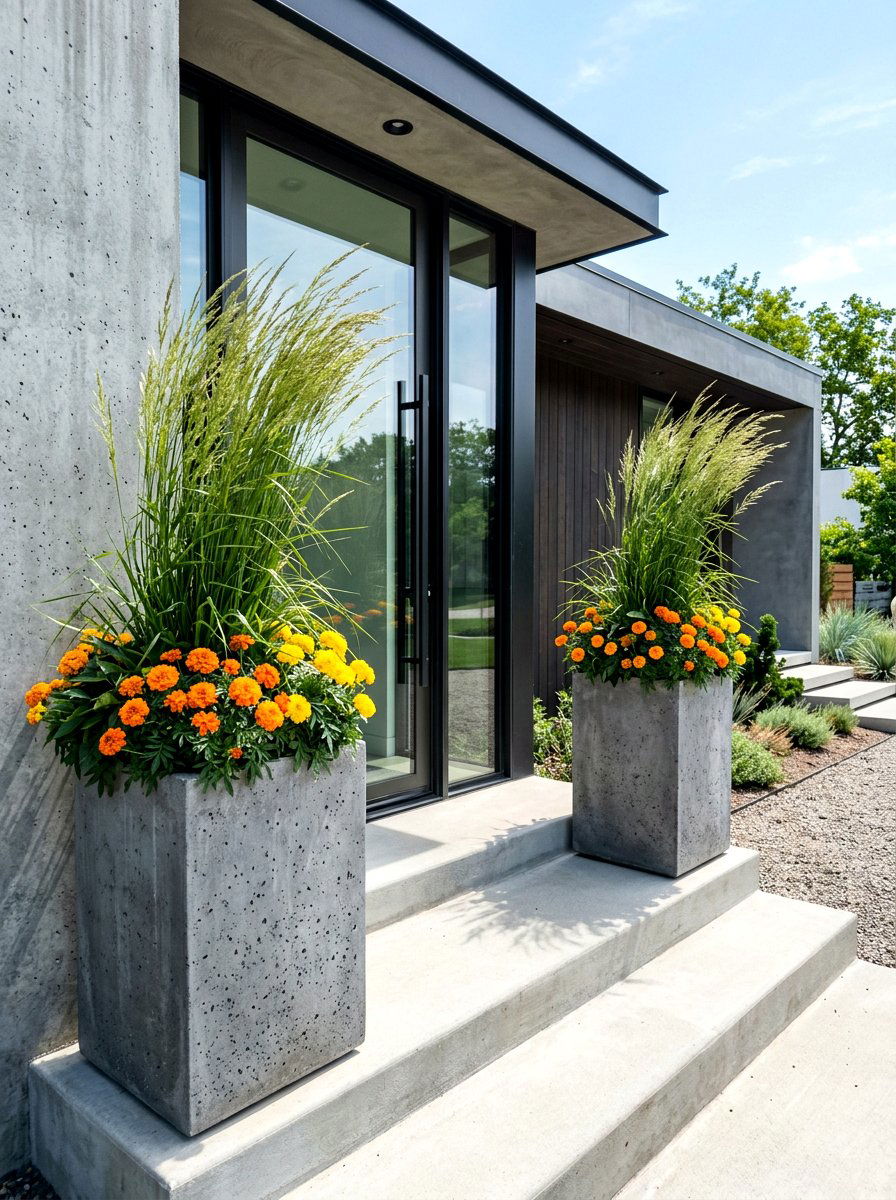 Tall concrete planters for entryway - 30 front porch planter ideas