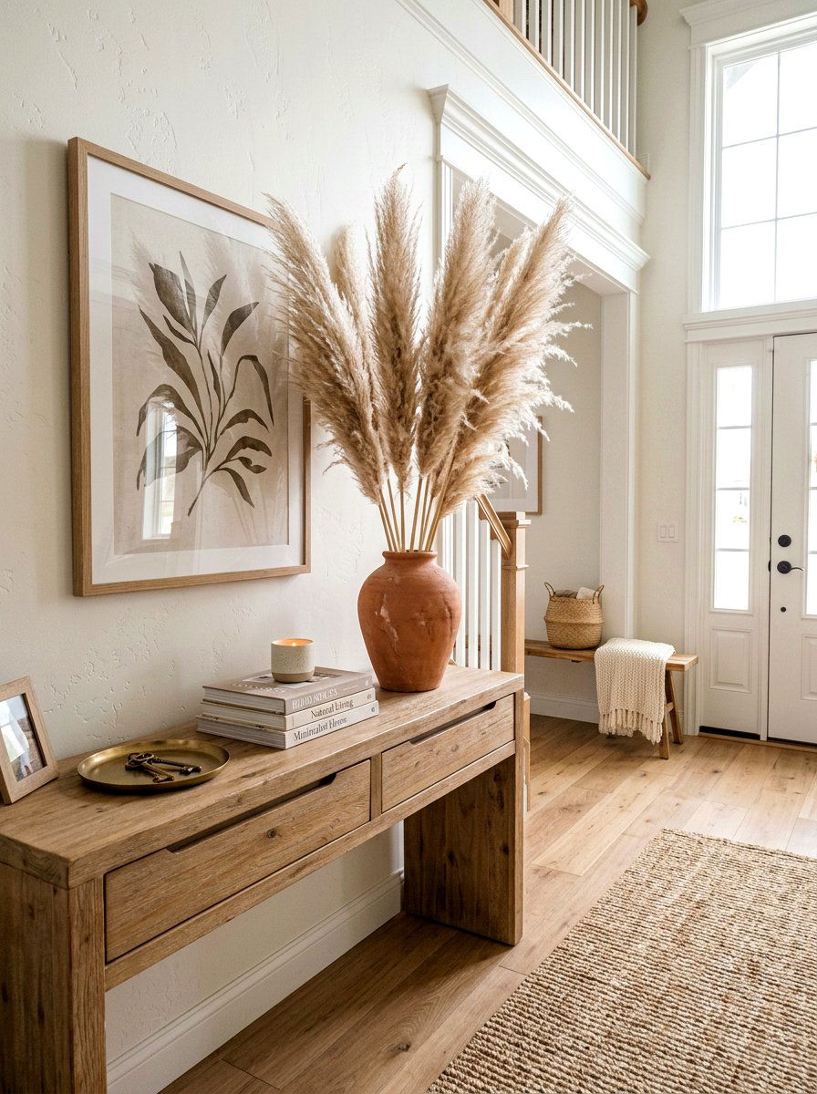 Tall dried pampas grass - 30 foyer console styling ideas