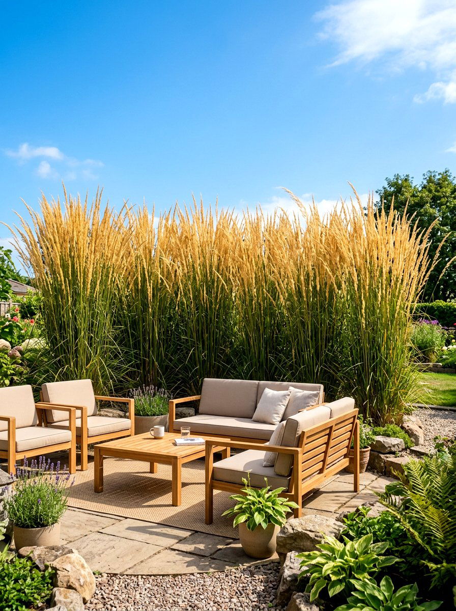 Tall feather reed grass privacy screen - 30 ornamental grass border ideas