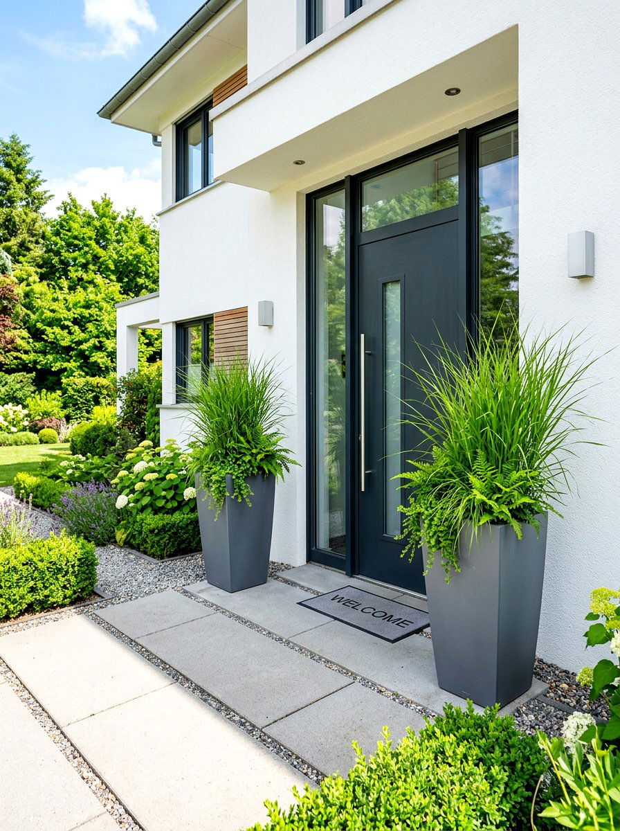 Tall front door planters - 30 charming stoop decor ideas
