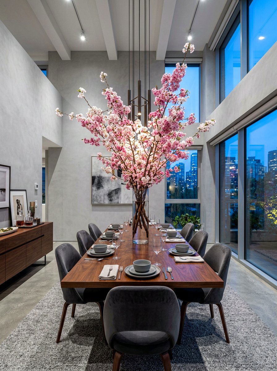 Tall glass vase branch - 30 simple centerpiece dining ideas