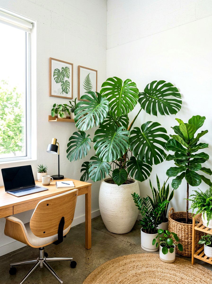 Tall indoor plants - 30 renter friendly home office ideas