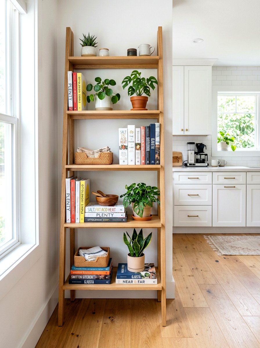 Tall ladder shelf - 30 book shelf kitchen ideas