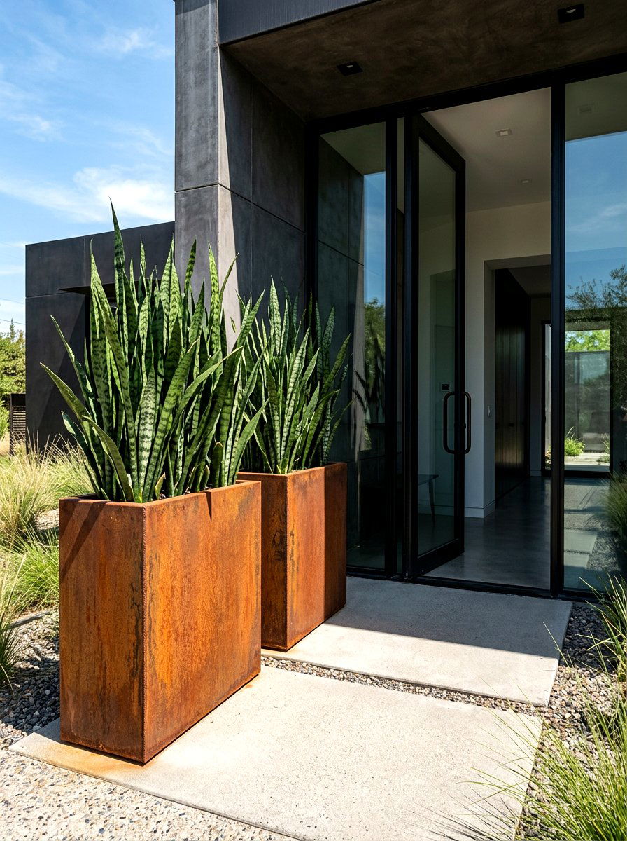 Tall metal planters - 30 front yard planter ideas