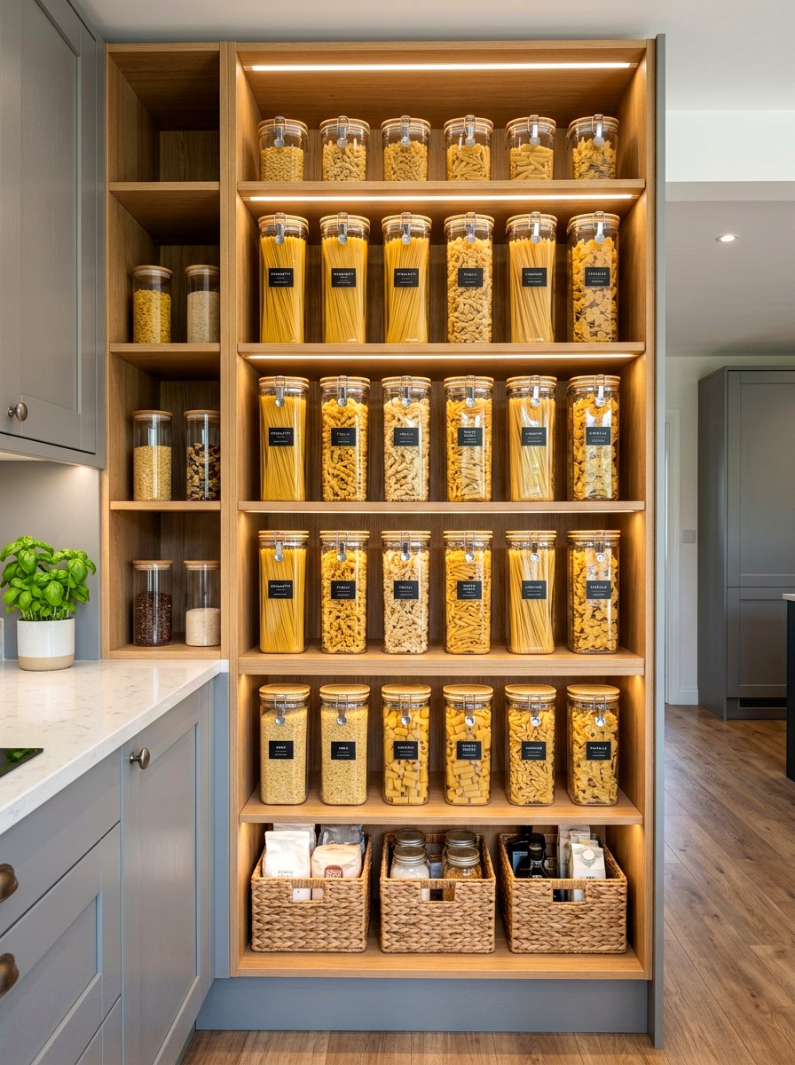 Tall pasta storage containers - 30 food container organization ideas