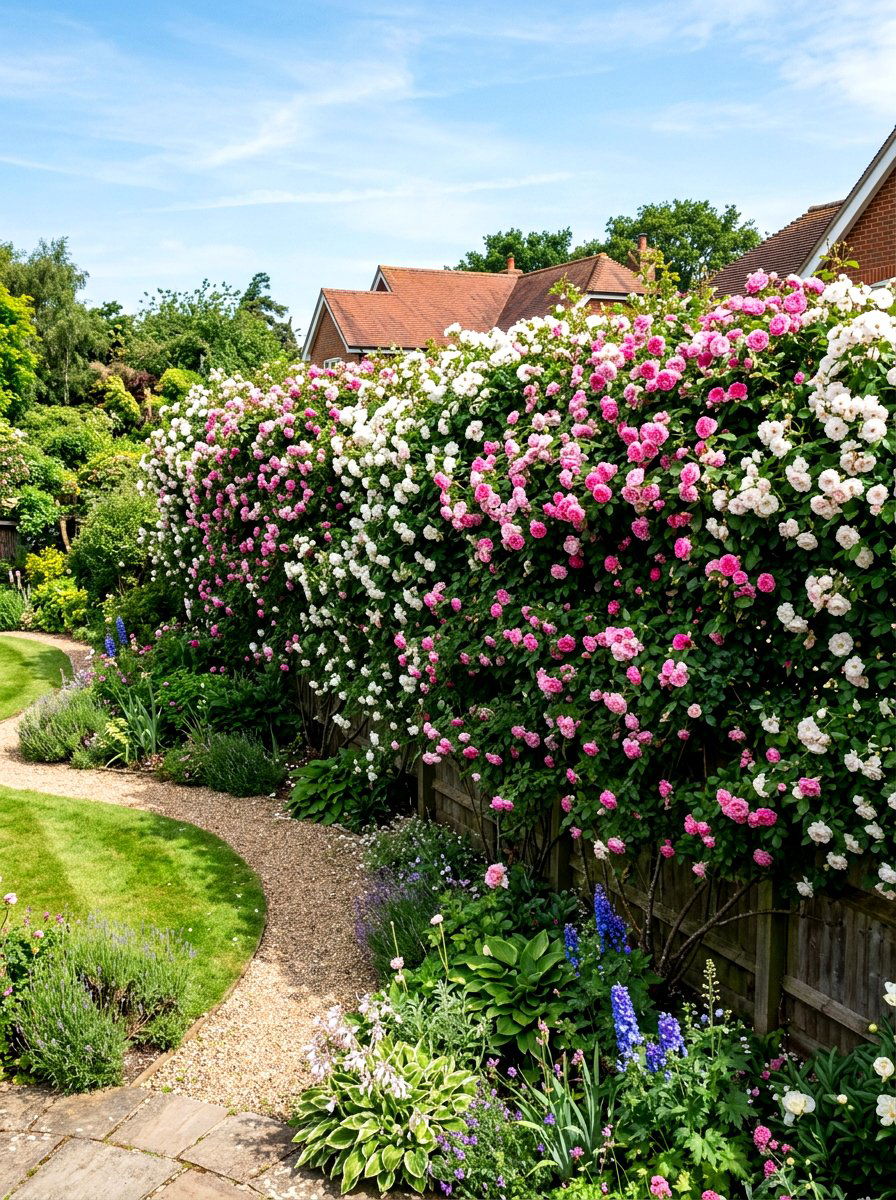 Tall privacy rose hedge - 30 rose hedge ideas