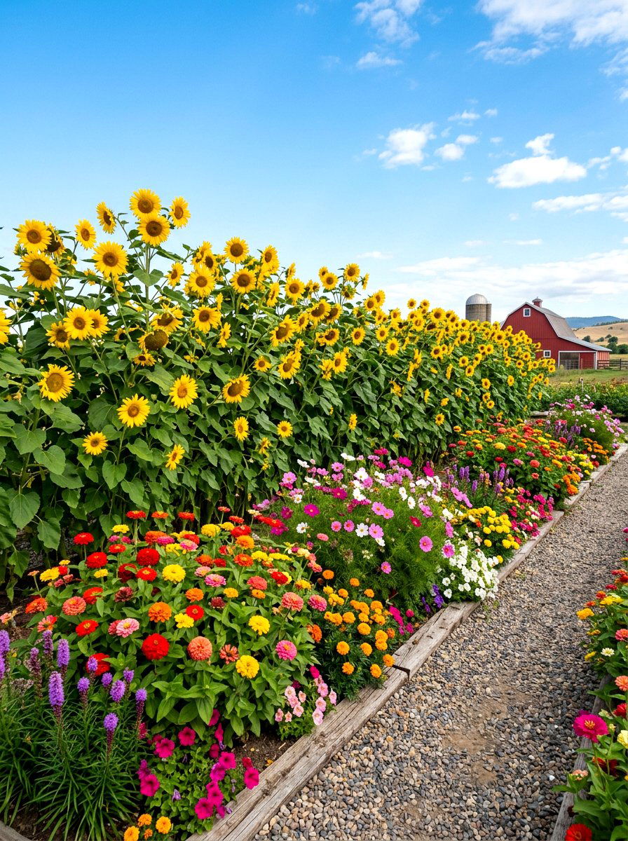 Tall sunflower backdrop - 30 annual flower border ideas