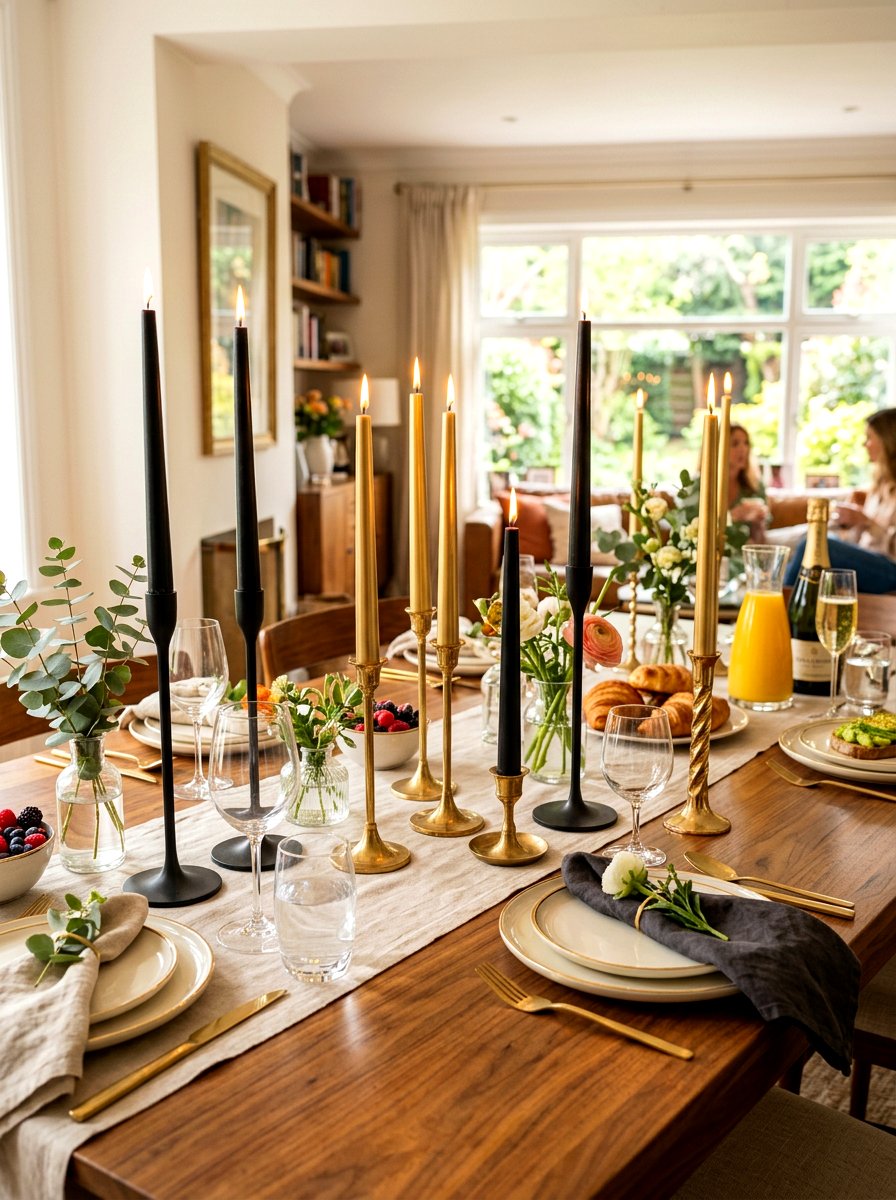 Tall taper candles - 30 New Year brunch table ideas