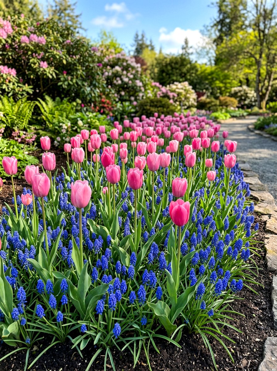 Tall tulip and muscari mix - 30 bulb layer planting ideas