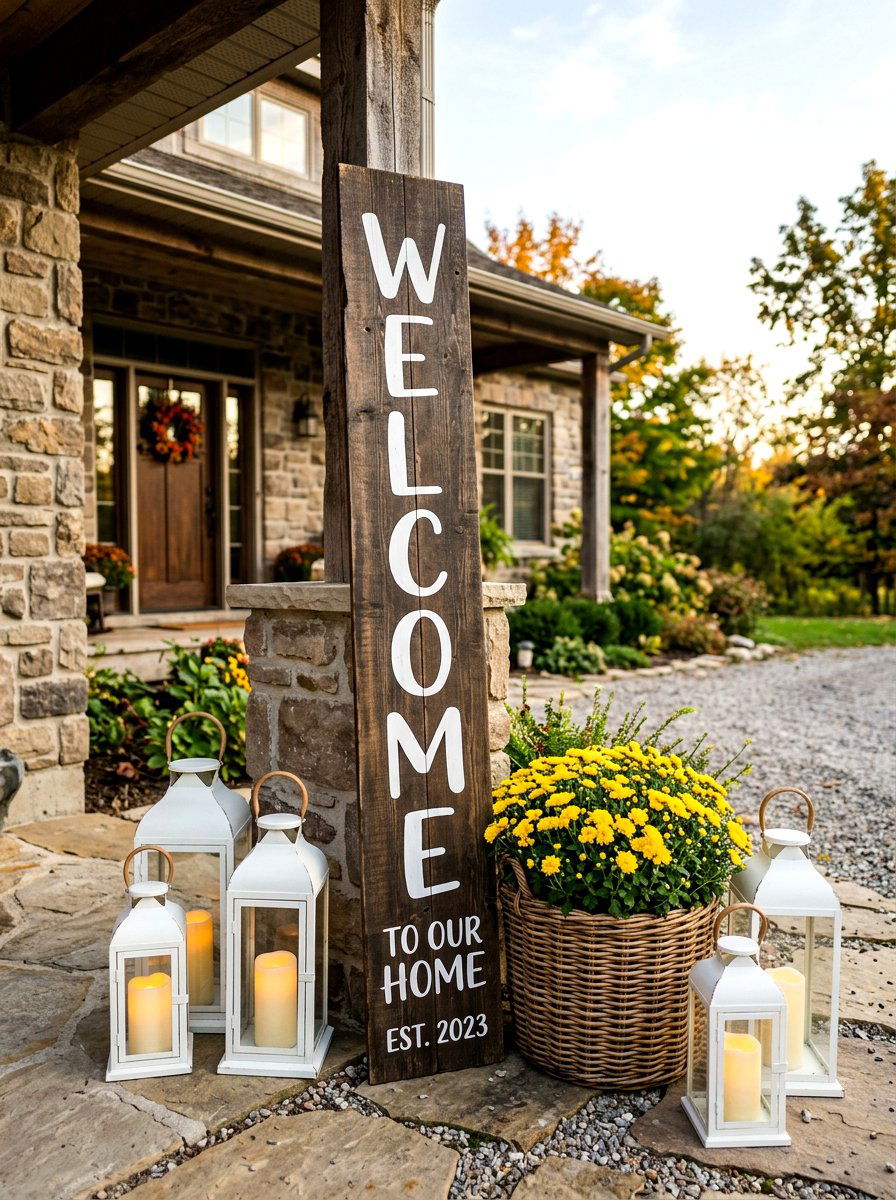 Tall welcome sign - 30 porch corner decor ideas