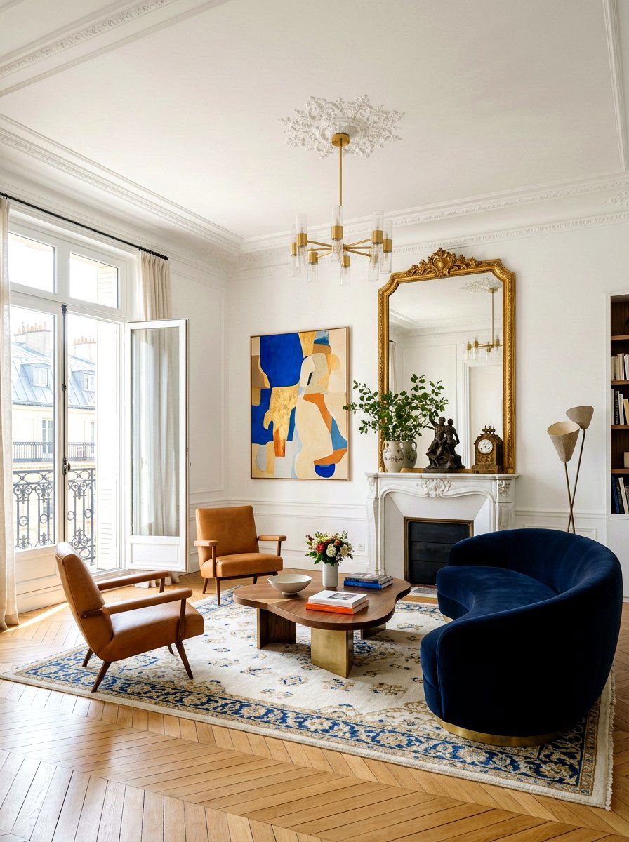 Tall white living room walls - 30 Parisian living room ideas