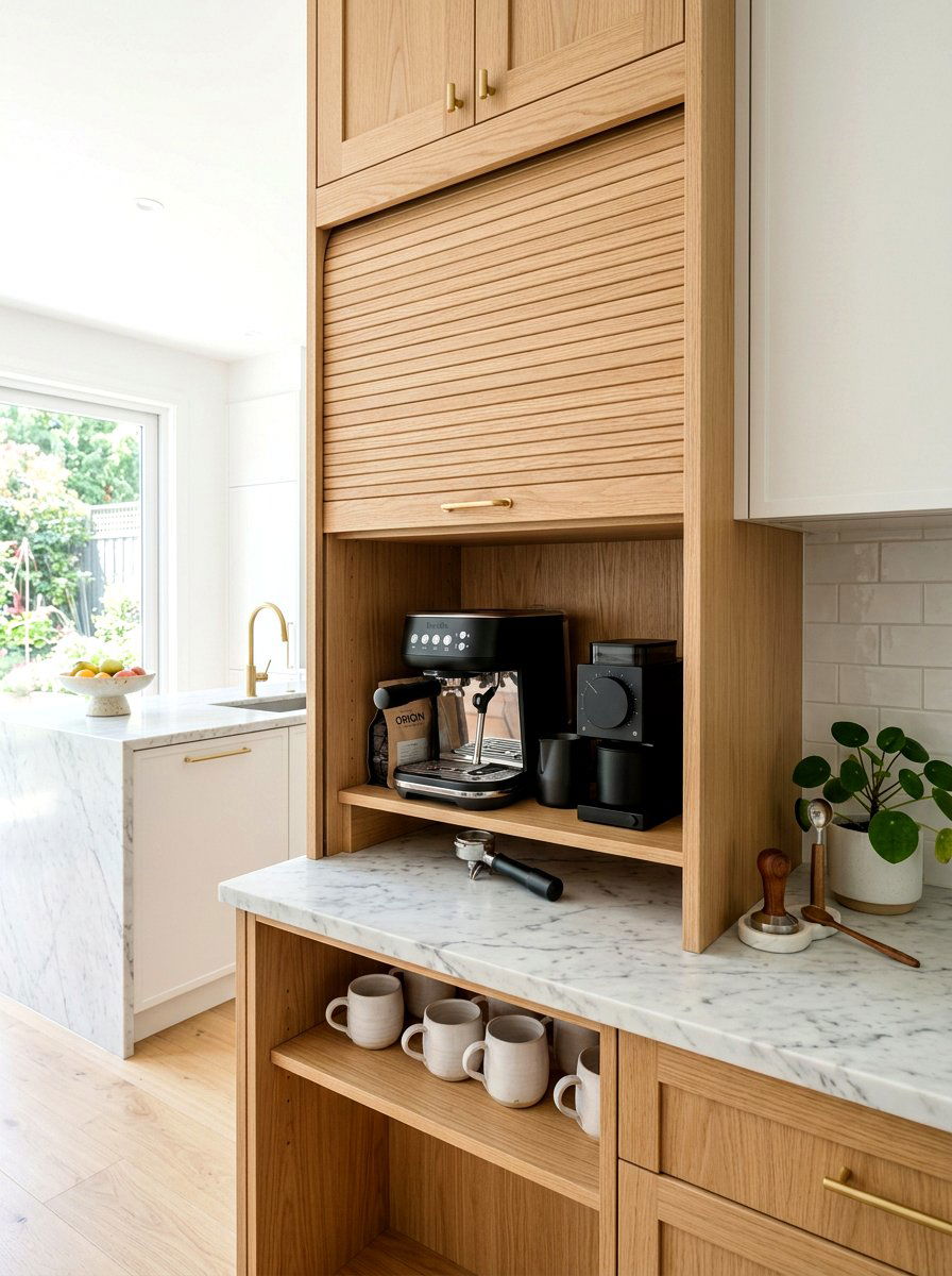Tambour Door Coffee Station - 30 appliance garage coffee station ideas