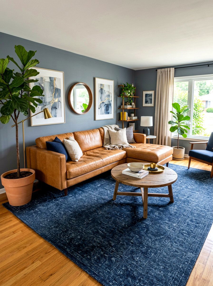 Tan leather sofa living room - 30 brown living room ideas