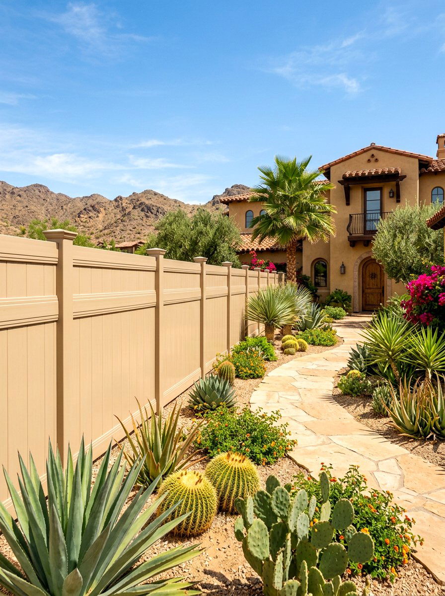 Tan vinyl fence - 30 vinyl fence ideas