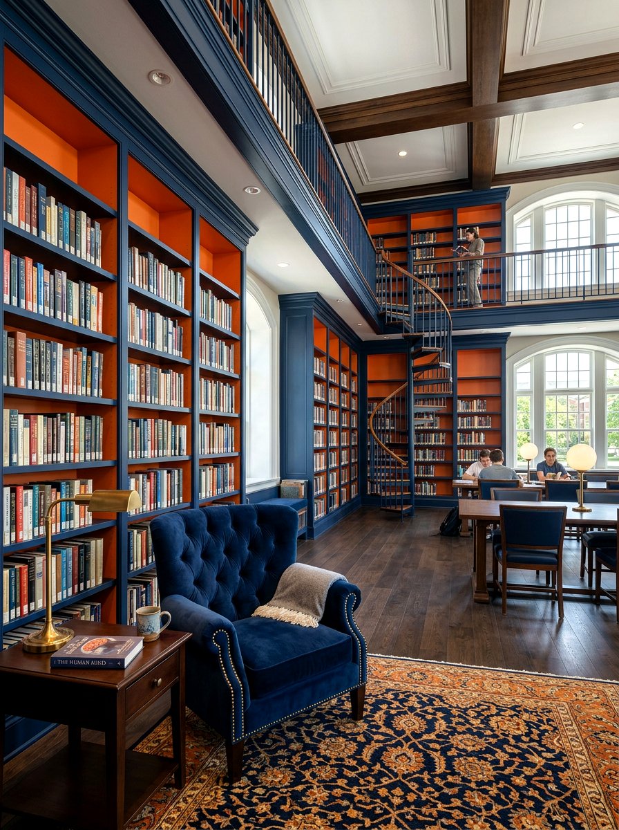 Tangerine And Navy Library - 30 color blocked room ideas