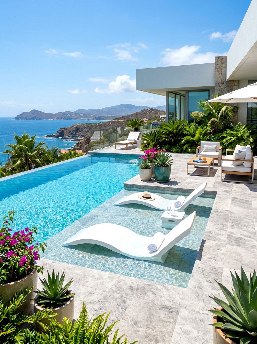 Tanning ledge patio - 30 small poolside patio ideas