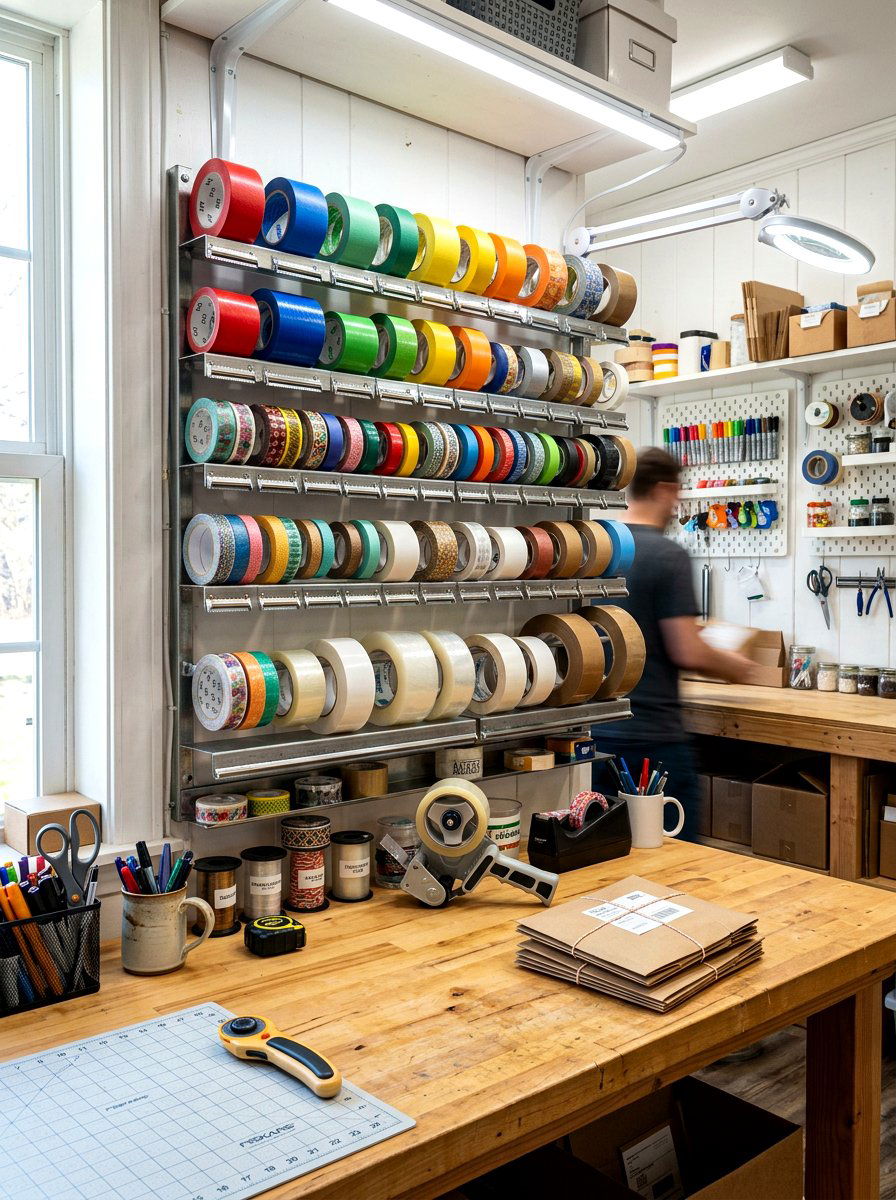 Tape Dispenser Station - 30 garage tool storage ideas