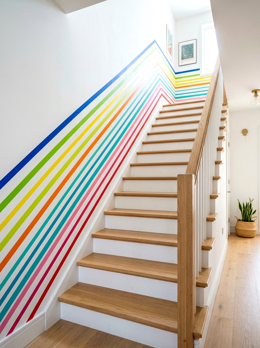 Tape staircase decor - 30 tape wall art display ideas
