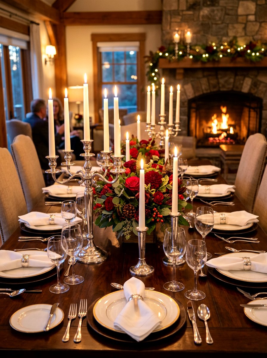 Taper Candle Decoration - 30 warm traditional dining room ideas