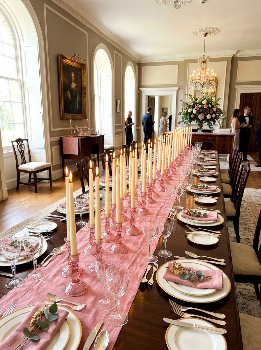 Taper Candles In Pink Holders - 30 Galentine table decor ideas