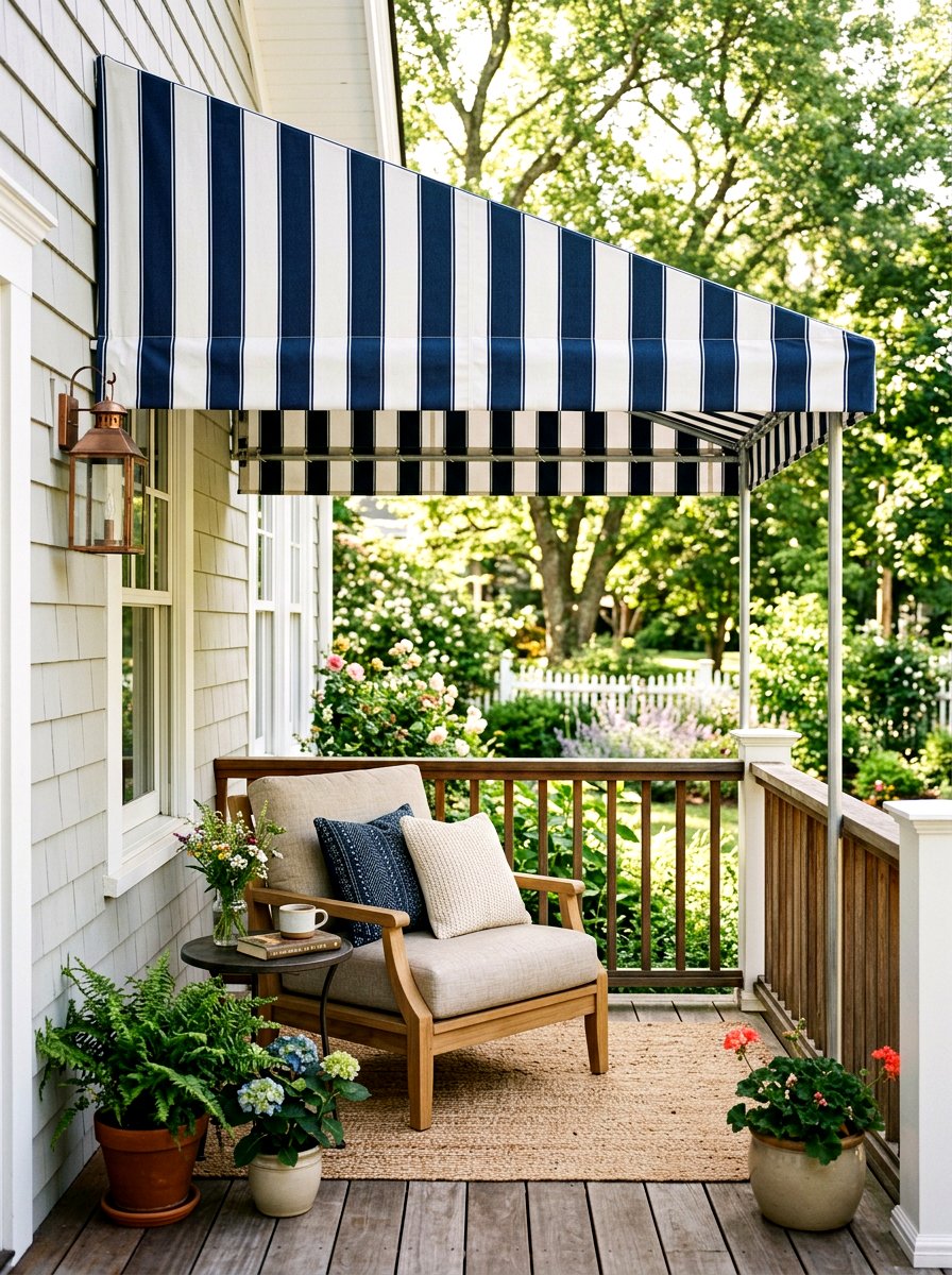 Tapered Side Striped Porch Awning - 30 striped awning front porch ideas