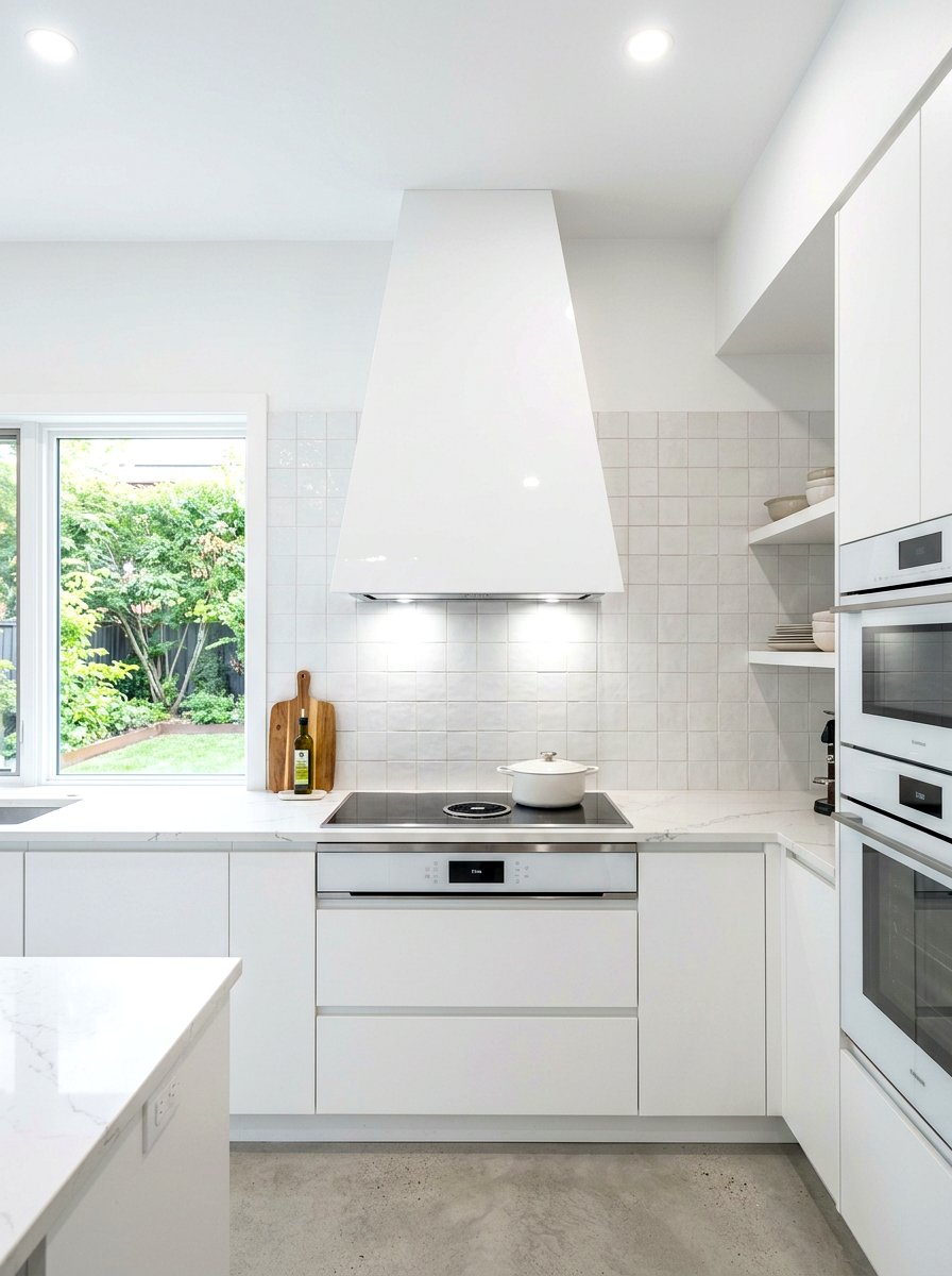 Tapered White Range Hood - 30 paneled range hood ideas