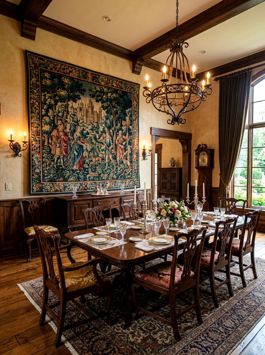 Tapestry Decorated Dining Room - 30 old money dining room decor ideas