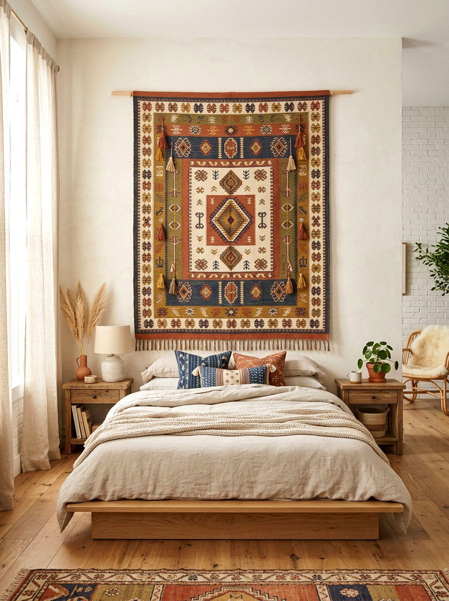 Tapestry Hanging Headboard - 30 statement headboard bedroom ideas