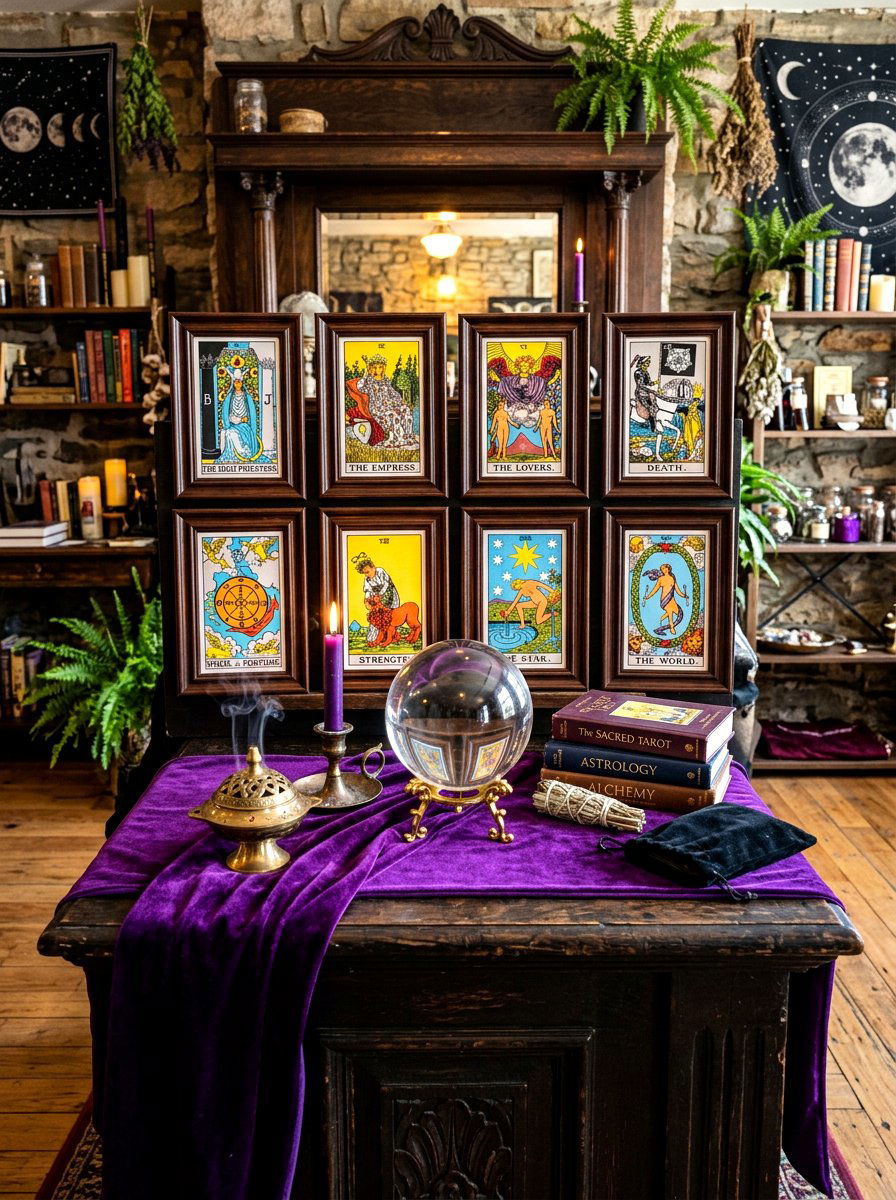 Tarot Card Display - 30 Halloween mantel decor ideas