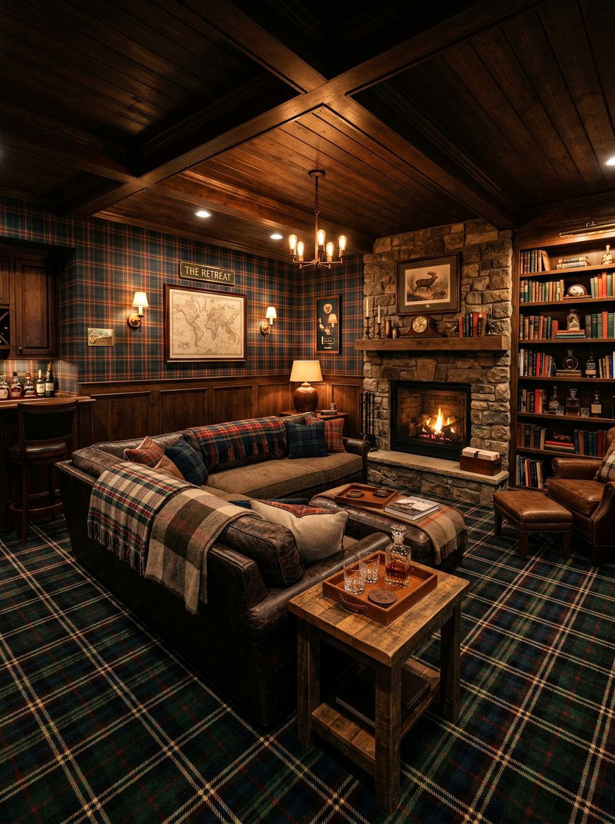 Tartan Basement Den - 30 tartan home decor ideas