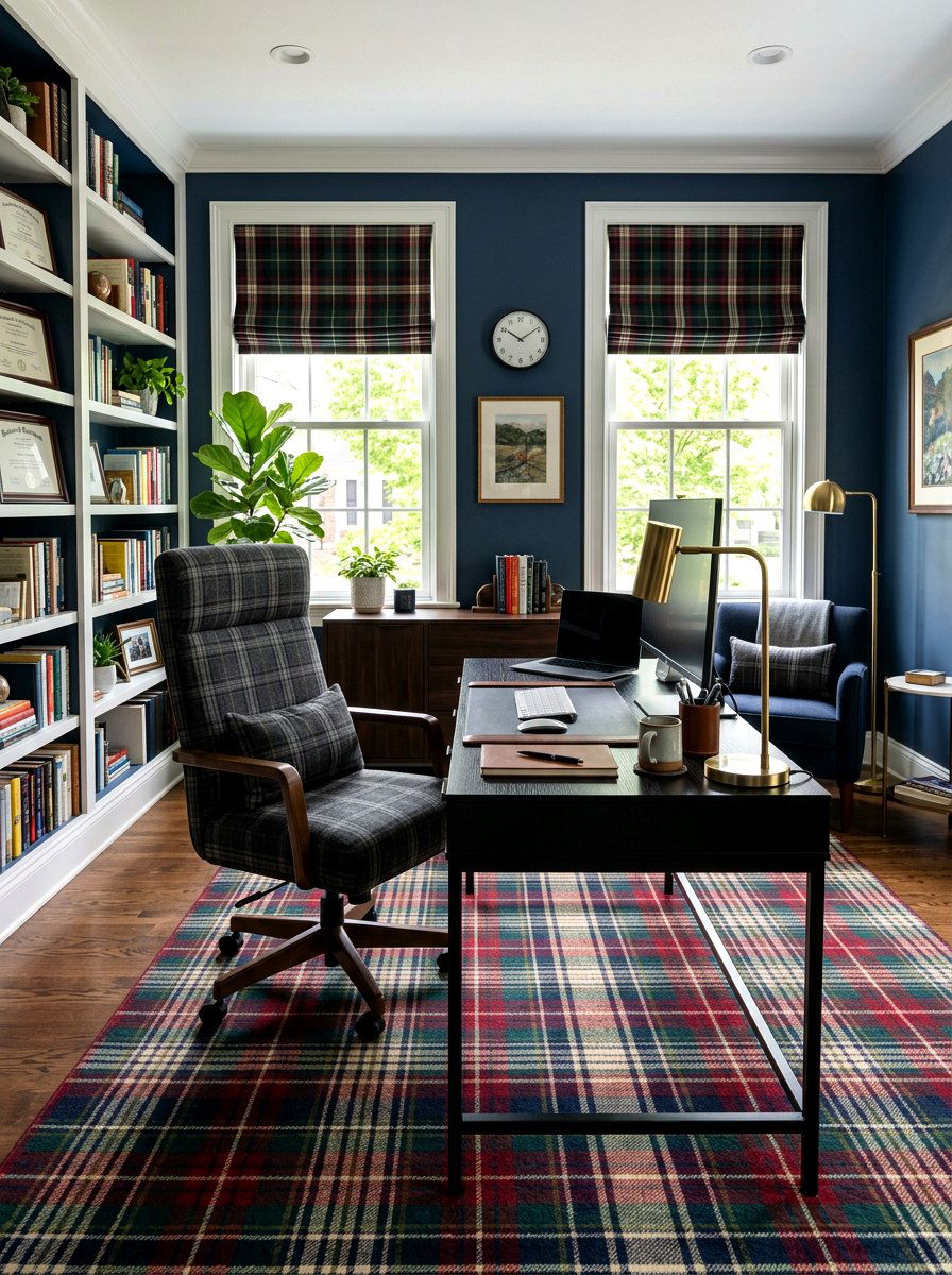 Tartan Home Office - 30 tartan home decor ideas