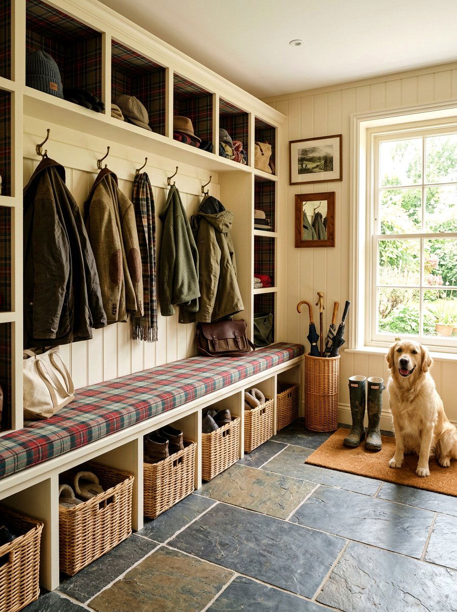 Tartan Mudroom Storage - 30 tartan home decor ideas