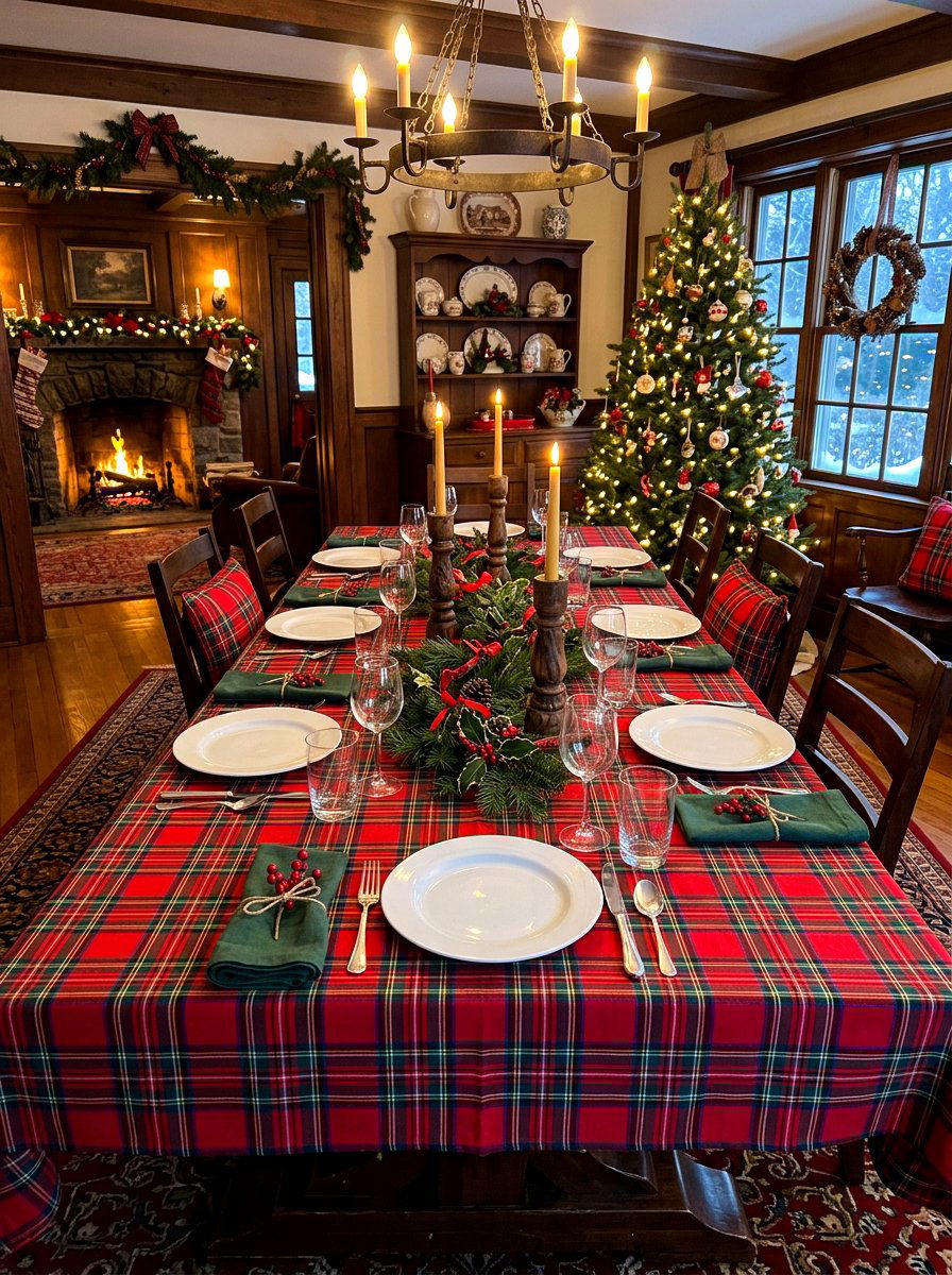 Tartan Plaid Dining Table - 30 holiday dining table ideas