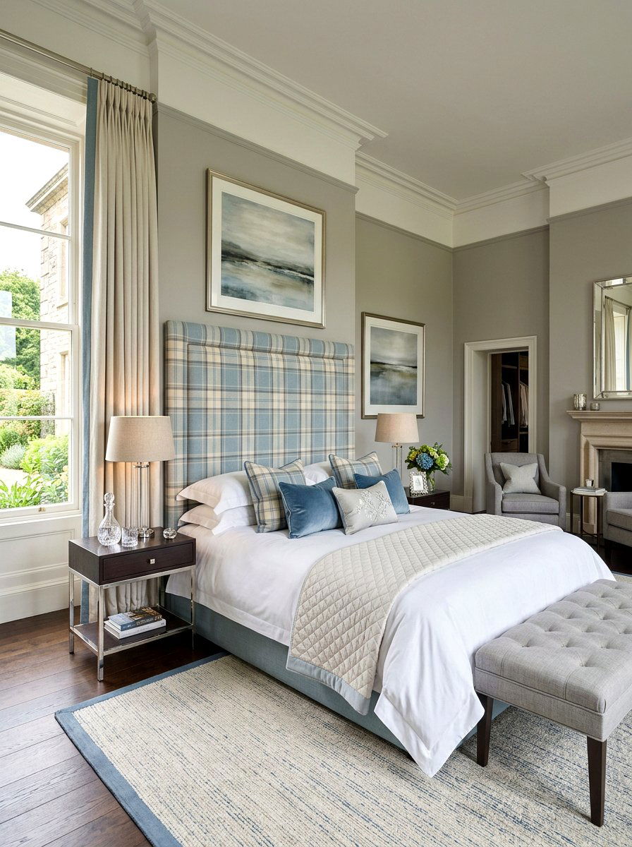 Tartan Upholstered Headboard - 30 tartan home decor ideas