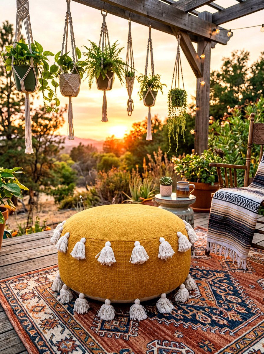 Tassel Accent Pouf - 30 outdoor pouf lounge ideas