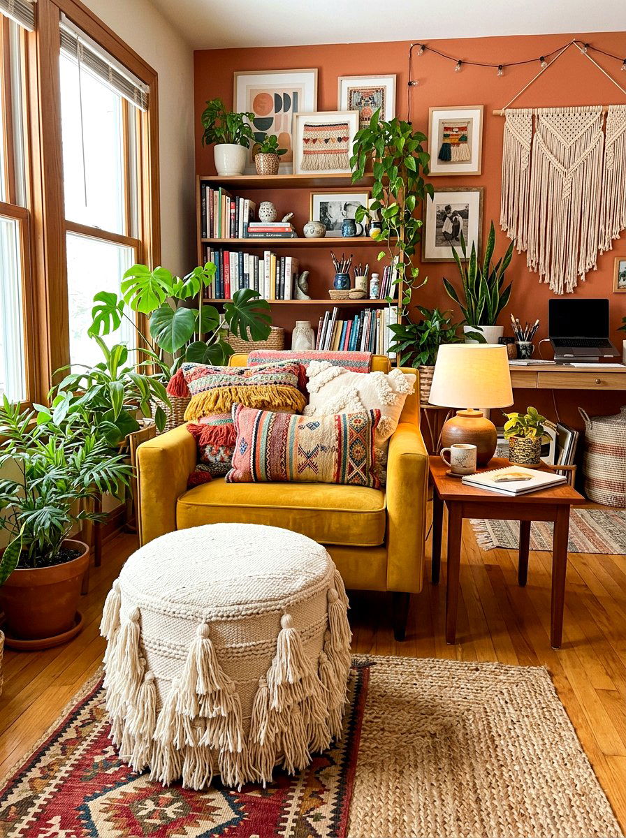 Tassel Detail Boho Ottoman - 30 living room ottoman styling ideas