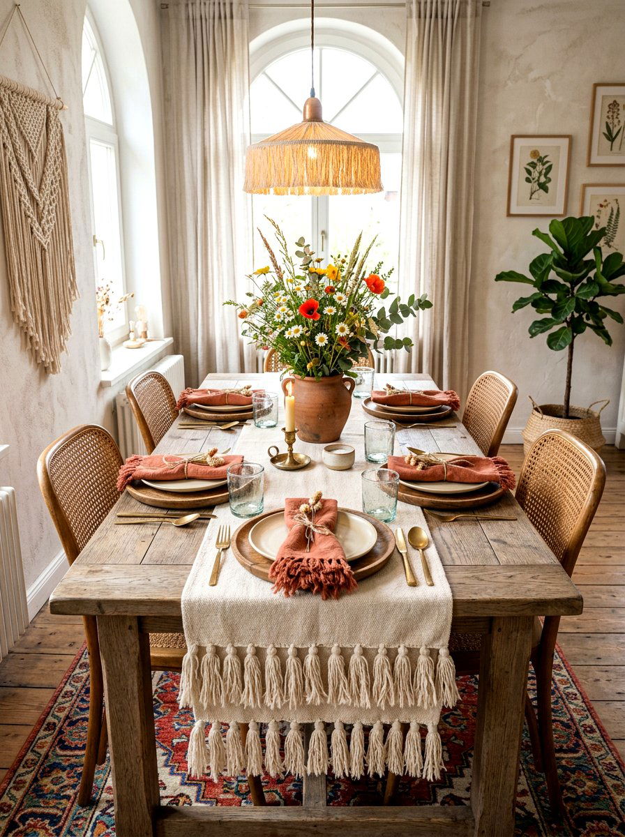 Tassel Edge Boho Table - 30 layered tablescape dining ideas