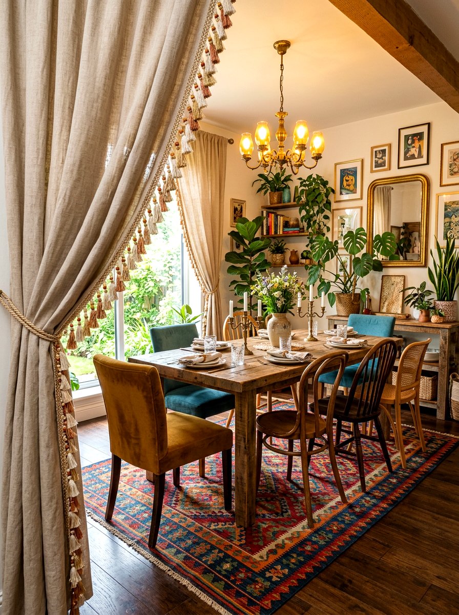 Tassel Edge Draped Dining Curtains - 30 dining room draped curtains ideas