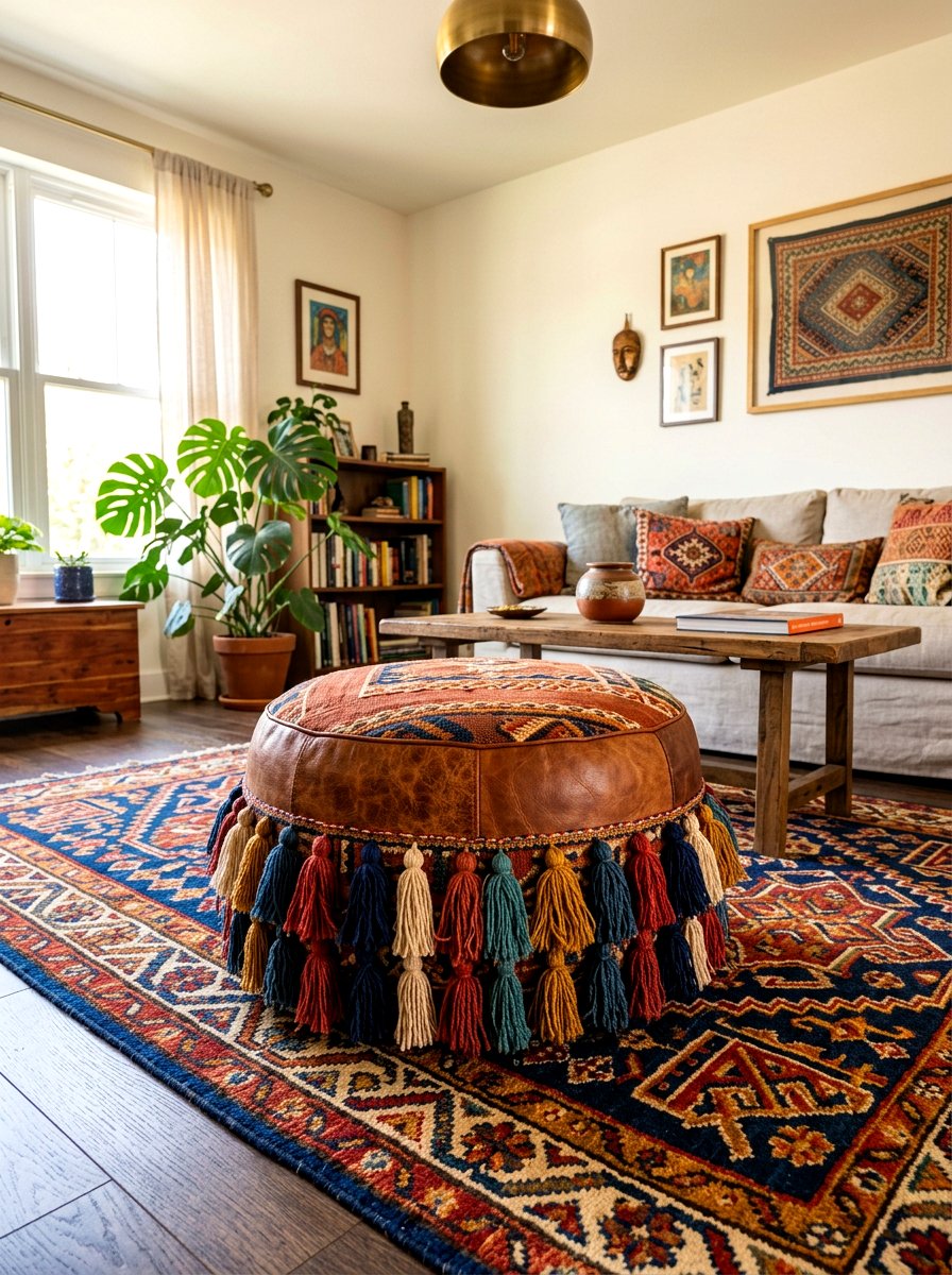Tassel Floor Ottoman - 30 tassel decor living room ideas
