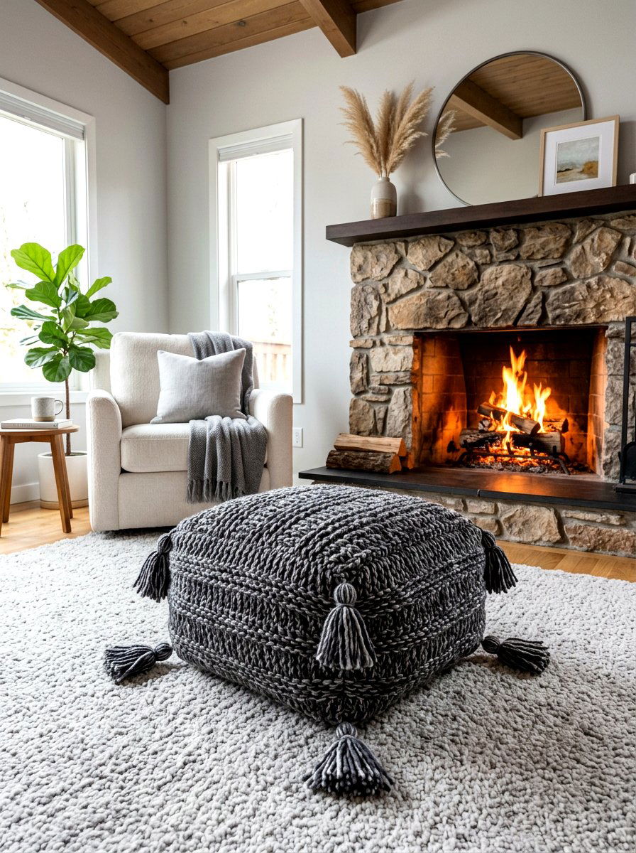 Tassel Floor Pouf - 30 tassel decor living room ideas