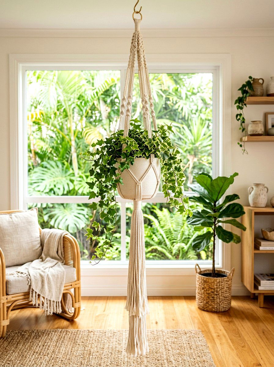 Tassel Hanging Planter - 30 tassel decor living room ideas
