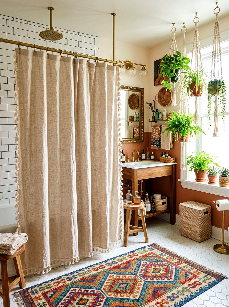 Tassel Linen Shower Curtain - 30 linen shower curtain ideas